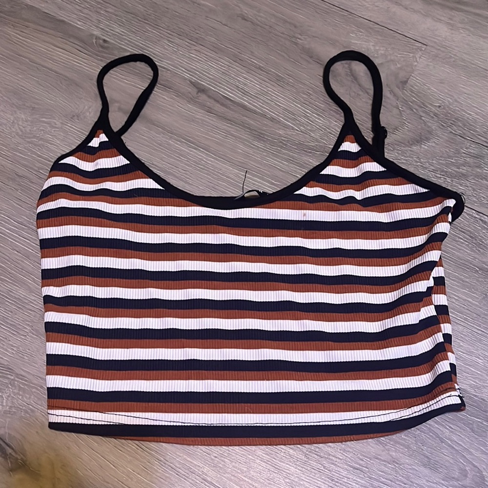 Brown black and white stripped crop top